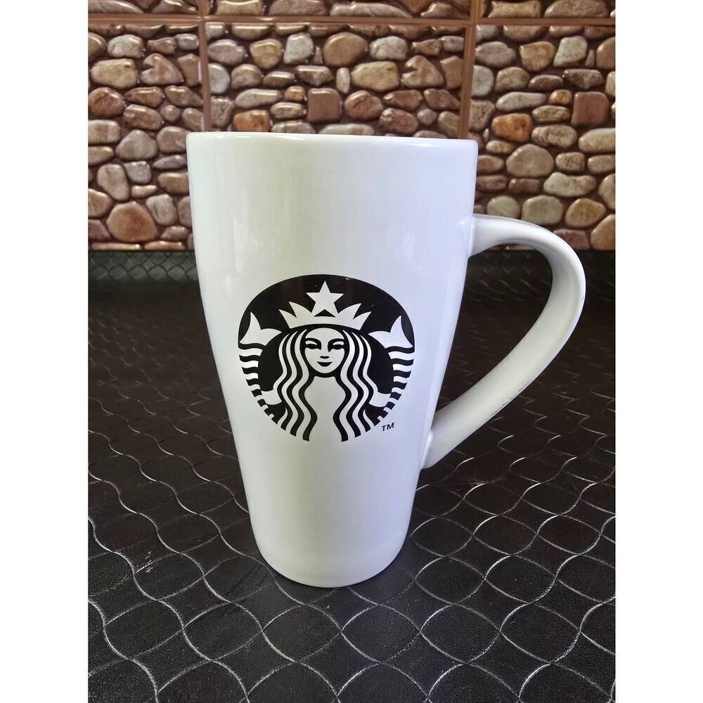 Starbucks 2014 Mug White Handle Ceramic Coffee Cup Black Mermaid Logo 18 Oz